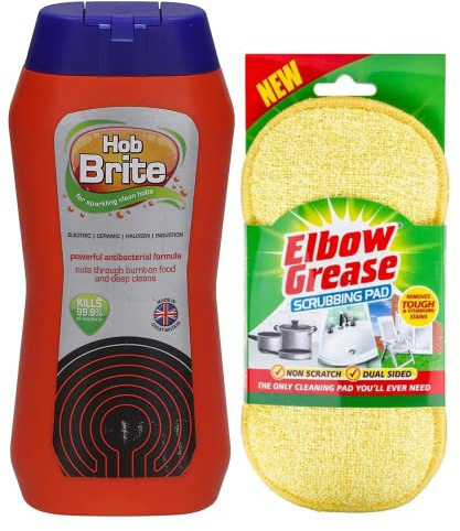 Hob Brite Hob Cleaner Cream (250 Ml), Original Ceramic, Electric, Halogen and Induction Hob Cleaner with Scrubbing Pad-Packaging May Vary