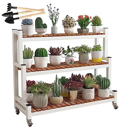 Metall Leiterregal Display Rack Blumenregal Karbonisiertes Holz 2 Ebenen 3 Ebenen Blumentopf Ständer, Dekor Blumentreppe Platzsparend Sukkulenten Pflanzenregale Für Indoor, Outdoor