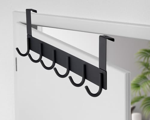 Stahlia Tür Hakenleiste Edelstahl SCHWARZ Türgarderobe zum Einhängen mit 6 Türhaken Ohne Bohren Tür Garderobe Handtuchhalter Tür mit Falz bis 1,7cm für Badezimmertür, Küche, Schlafzimmer