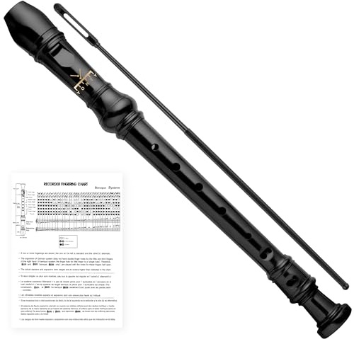 YONTY Soprano Recorder 8-Hole Instrument for Kids Beginners, German Style C Key Kids Flute with Cleaning Rod & Case Bag for School Education Home Entertainment - Black