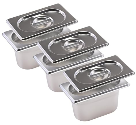 Profi Aufbewahrung Komplettset 3x GN 1/9 100 mm mit Deckel für Gewürze, Nüsse, Dips - EDELSTAHL