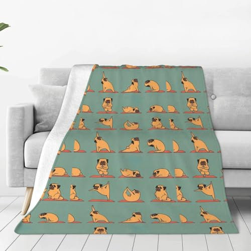 WURTON Weiche Yoga-Decke mit Mops-Druck, 101,6 x 76,2 cm, Anti-Pilling-Flanell-Überwurf, Decke, Bett, Couch, Wohnzimmer-Dekoration