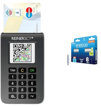 REINER SCT tanJack Photo QR I Chip chipTAN-Tan Generator für Online Banking & Panasonic eneloop AAA/Micro