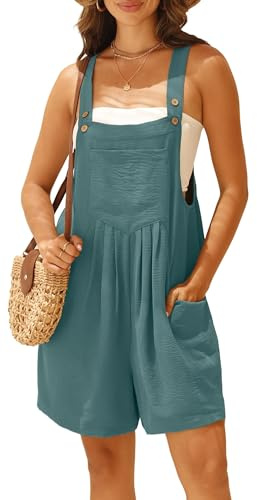 IWOLLENCE Short Dungarees For Women UK Adjustable Shoulder Straps Sleeveless Rompers with Front Pocket Maternity Jumpsuit