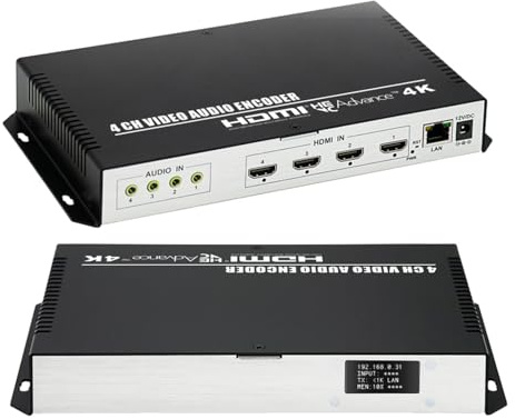ORIVISION 4-kanals 4K H.265 264 MJPEG HDMI-videokodare med skärm, Max 16 utgångar, HTTP, RTSP, RTMPS, SRT UDP RTP, för Live Facebook, Youtube Twitch