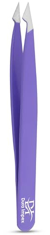 Precise Facial Hair Removal Tweezers Flat Tip Professional Plucking Eyebrow Ingrown Hair, Splinter, Blackhead and Tick Removal Tweezers for Men & Women | Multi Colour (Purple, Angled Tip)