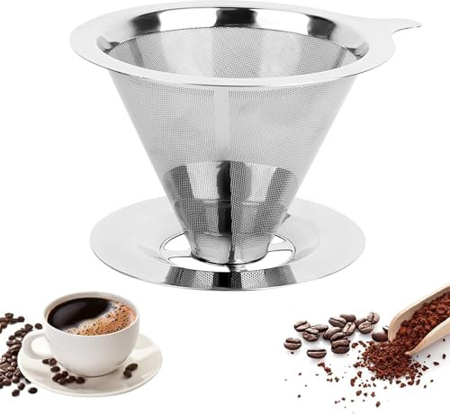 Filtro de café de acero inoxidable – Filtro de café profesional reutilizable para hacer café manual, fácil de limpiar