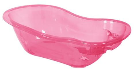 simpa 50L 50 Litre Large Transparent Pink Plastic Baby Bath Tub with Integrated Plug Hole