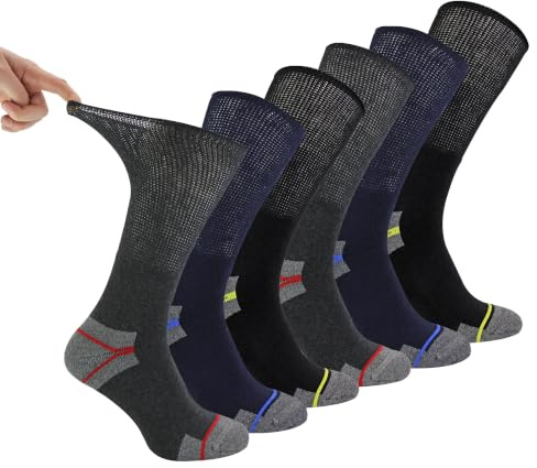 Dr.Socks Multipack Diabetiska arbetsstrumpor för män 3, 6 och 12 par icke-elastiska andningsbara diabetesstrumpor, 6 par, 40-45 EU