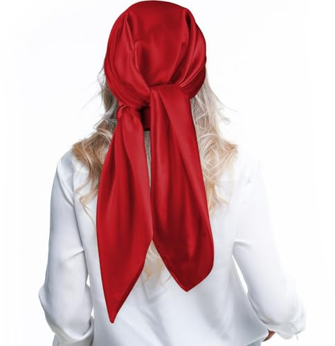 Andibro grand foulard carré en satin de 89 cm, foulards unis brillants comme la soie, bandeau de nuit pour femmes, bandana pour cheveux, bordeaux, 88.9 cm