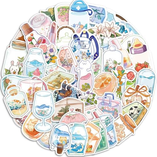 50PCS Water Bottle Aesthetic Stickers for Kids Teens, Vinyl Decal Pack for Laptops Cups Bike Lugguage Scrapbooking - Cute Stickers for Boys Girls Adults