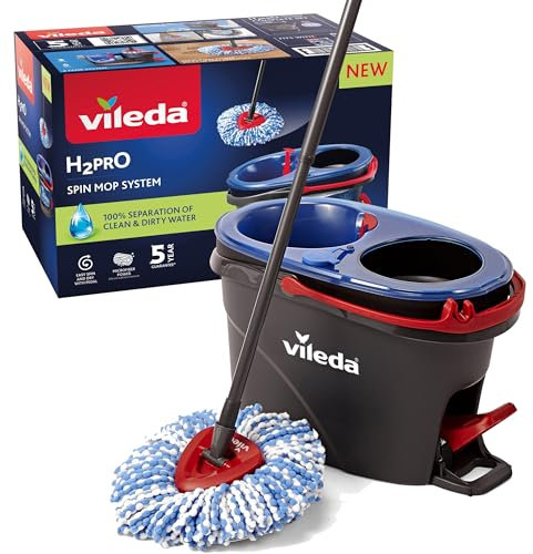 Vileda H2PrO Spin Mop System - Separates clean and dirty water - Effortless wringing - Microfibre cleaning - Easy assembly - Ergonomic design - Formerly known as Vileda RinseClean