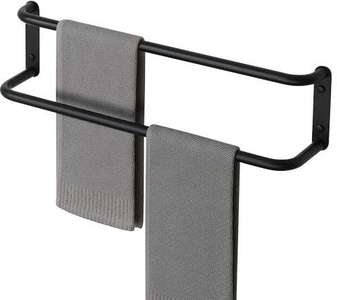 Mooche 60CM Handtuchhalter Edelstahl Schwarz,Doppelt Handtuchhalter Wand | SUS304 Edelstahl Gästehandtuchhalter Badezimmer Set Bad Handtuch,Handtuchständer für Badezimmer Handtuchhalter Mit Bohren