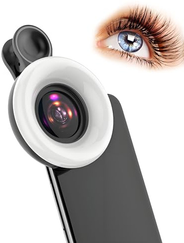 Dpofirs 15x Telefon Makroobjektiv mit LED Fülllicht, High Definition Clip auf Objektiv, für Wimperndetails, Schmuck, Pflanzen, Lebensmittel, Kleine Objektfotografie