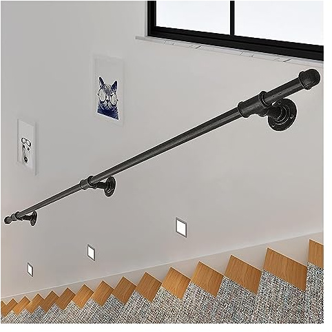 Industrial Metal ils - Kit per ringhiera per scale da 60 a 600 cm, per interni ed esterni, montaggio a parete, supporta 199,6 kg, nero, dimensioni 140 cm
