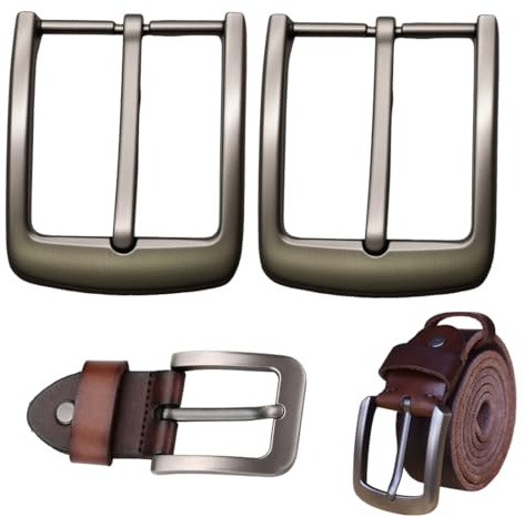 YUVKIN 2 Pezzi Fibbia Cintura Uomo, in Metallo, Lega di Zinco Lucidata, a Un Polo, Quadrata, Ricambio per Cintura Classica in Pelle, per Cintura Regolabile, Fibbie per Cinture (40 mm)