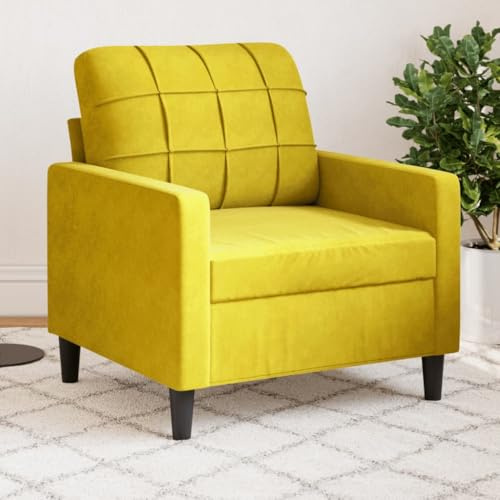 LoogCape Samt Sessel Gelb 60 cm, Gemütlicher Loungesessel mit Metallgestell, Bequemer Polstersessel für Wohnzimmer, Schlafzimmer, Leseecke, Moderner Relaxsessel