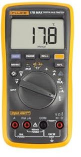 Fluke 17B+ Digital Multimeter, for Electrical Applications, Measures AC/DC Voltage 1000V, Current Measurements to 10A, Resistance, Continuity, Diode, Capacitance, Frequency, and Temperature Testing