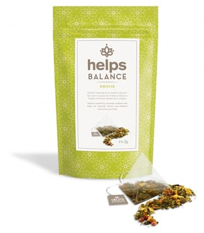 HELPS INFUSIONES - Infusión Detox De Albahaca y Jengibre. Infusión Ayurvédica Depurativa. Helps Detox. Bolsa de 15 Pirámides.