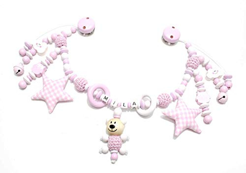Kinderwagenkette Mädchen Teddy Sterne Wolken rosa weiß