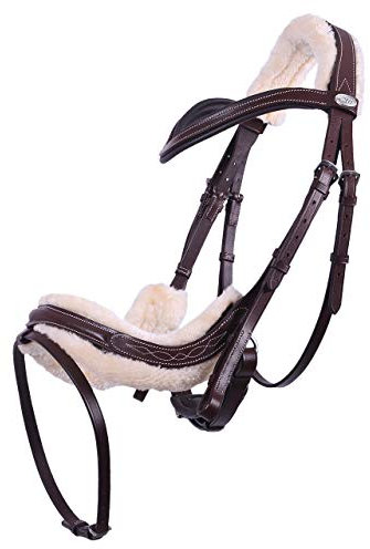 Equipride QHP Anatomische Zaumzeug Ontario mit Zügeln, abnehmbares Kunstfell (Cob, Braun)