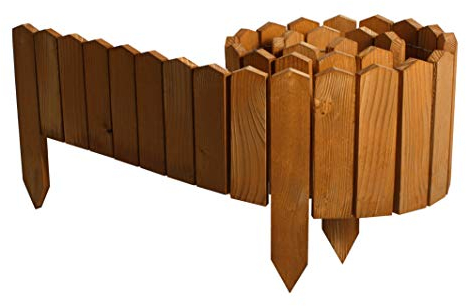 BOGATECO Rollborder Valla de Madera Longitud 200cm & 20 cm de Altura Abeto | Borde para el jardín, Valla para marcar senderos, límites de parterres y Cespedes | Elastico | Impregnado | Marrón Claro