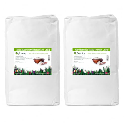 Tierra diatomea molida natural 50kg, múltiples usos, tratamiento eficaz contra insectos y fertilizante natural (Molida, 2 sacos 25Kg)