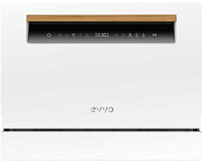 EVVO Lave-vaisselle taille compacte, table ou plan de travail, 6 services, 8 programmes, séchage supplémentaire, programme ECO, programme auto-lavage, départ différé, mini D (blanc)