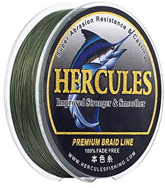 HERCULES Farbechte Geflochtene Angelschnur, 1000m PE Geflochtene Schnüre, 4 Stränge Multifile Angelschnur, 40lb Test für Salzwasser und Süßwasser, Grün, 40lb, 1000m