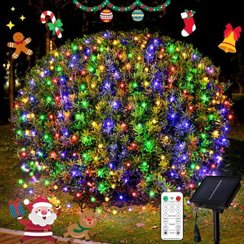 JMEXSUSS 320 LED Solar Net Lights Outdoor Waterproof, 9.8ft x 6.6ft Solar Bush Christmas Lights with Remote, Multicolor Solar Mesh Light for Outside Bush Tree Garden Decor
