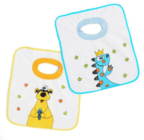 Ti TIN | 2 Pack bedruckte Lätzchen mit wasserdichtem Lätzchenfutter für Babys ab 1 Jahr | elastischer Gummikragen | Frottee-Lätzchen mit atmungsaktivem Kunststoff-Futtertuch