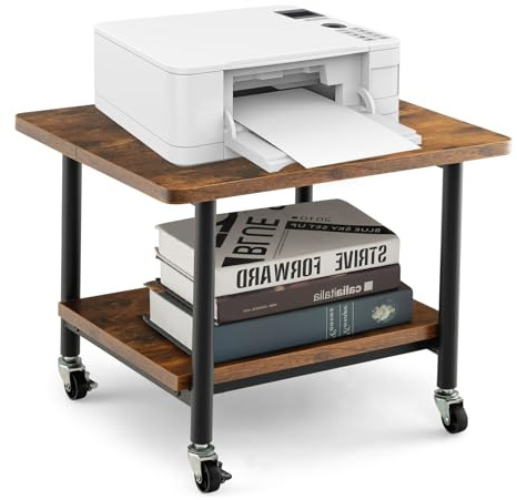 GIANTEX Carrello Stampante con 2 Ripiani, Mobile Ripiano per Stampante, Supporto per Stampant Girevole, Scaffale a 2 Livelli, Portaoggetti con Ruote, 3 Colori (Marrone)