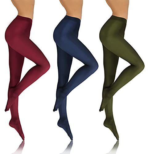sesto senso 3 Paar Damen Strumpfhose Blickdicht 70 DEN Microfaser Rotwein Rot Grün Blau 3 M SET4