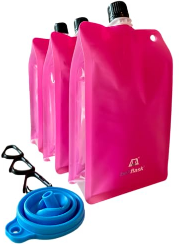 BellFlask Lot de 3 flasques réutilisables et dissimulables de 425,2 g en plastique breveté non métallique pour liqueur, hydratation, voyage, vacances, sport, concerts, événements avec entonnoir de