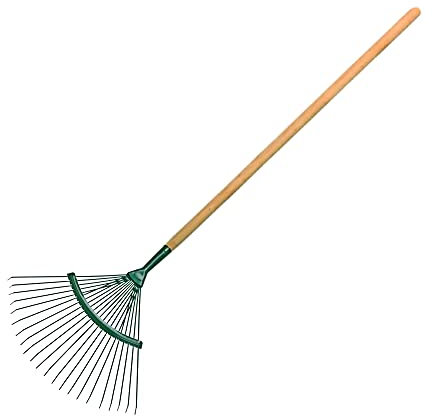 42 cm / 18 Tines Traditional Steel Fan Rake with 115 cm Long Handle for Garden Patio Leaves Leaf Lawn Moss Raking
