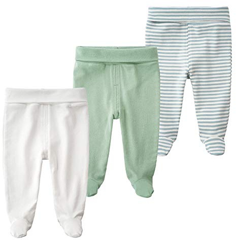 BINIDUCKLING Baby Hohe Taille Hose mit Fuß für Jungen Mädchen - aus Baumwolle - Baby Pumphose Strampelhose mit Fuß, 3er Pack