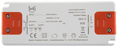 SeKi Fuente de alimentación LED L-6-24 – 24 V – 0,25 A – 6 W; controlador LED – Transformador – Fuente de alimentación – Driver – Transformador, blanco, 6 W (0,25 A)