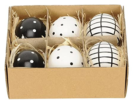 Posiwio ausgefallene Ostereier echte Hühnereier zum hängen in trendigen schwarz-weiß Motiven Preis für Set a 6 Stück, ca. 4,5 x cm