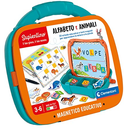 Clementoni Sapientino - Valigetta Magnetica Alfabeto e Animali, Gioco Educativo per Bambini 3-6 Anni, con Lavagna e 30 Schede per Apprendere Lettere e Parole, Made in Italy, Lingua Italiana, 16714