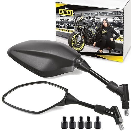 Area1 Rückspiegel Spiegel Set (rechts+links) e-geprüft. M10 Rechts+Linksgewinde. kompatibel mit MT03 MT07 MT09 MT10 MT125 Tracer XT 1200 Tenere FZ6 FZ8 FZ1 XJ6SP Vmax Xmax Nmax Tricity WR