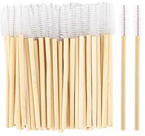 100 Pcs Disposable Mascara Wands, Bamboo Spoolies Brush for Eyelash Extensions, Spooly Eyelash Eyebrow Brushes Lash Wand Applicator Makeup Kits, White