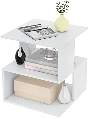 EUGAD Nachttisch Weiß, 35 x 35 x 41,5 cm, mit Zwei offenen Fächern, Nachtschrank für Schlafzimmer, Wohnzimmer oder Büro, 0166ZZ