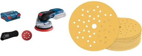 Bosch Professional 0601372200 Ponceuse excentrique sans Fil GEX 18V-125, Bleu + 50x Feuilles abrasives Expert C470 à 8 trous (pour Bois dur, Peinture sur bois, Ø 125 mm, Grain 80, Accessoires)
