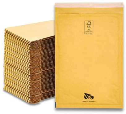 RAYLU PAPER Förpackning med 100 st kraftbubbla vadderade kuvert med självhäftande förslutning, vadderade kraftkuvert brun 100 st (150 x 210 mm)