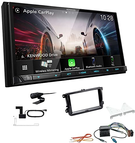 Kenwood DMX8021DABS 2-DIN Autoradio kompatibel mit WiFi Apple CarPlay Android Auto Bluetooth DAB+ USB-C passend für Volkswagen VW T5 Transporter 2003-2015 runde Ecken, Piano Black ohne Canbus
