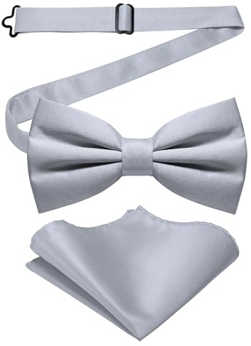 JEMYGINS Herren-Set aus Solider Mattierter Bifold-Fliege mit Einstecktuch,Hellgrau