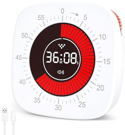 Cuteefun Timer Niño, Temporizador Visual con Cuenta Regresiva, 60 Minutos Time Timer Silencioso, 3 Modos de Recordatorio, Ajuste Rápido, Temporizador Recargable para Cocina, Reuniones, Estudio