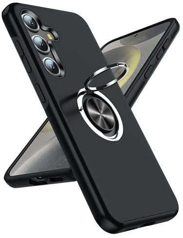 LeYi Hülle für Samsung Galaxy S24 Handyhülle mit 360° Drehbare Ringhalter, TPU Militärschutz Hybrid Ständer Schutzhülle Standard Stoßfest Kratzfest Case für Samsung S 24 Schwarz
