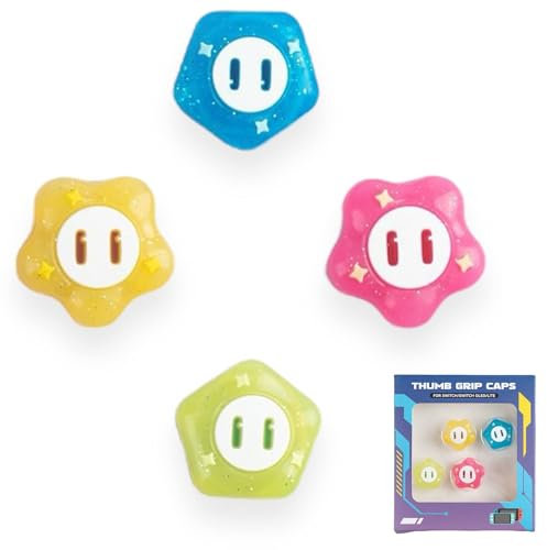 Mario Wonder Flower Thumb Grips Compatible with the Nintendo Switch Joy-Cons OLED and Switch Lite Silicone Protective Covers - 4 Pack