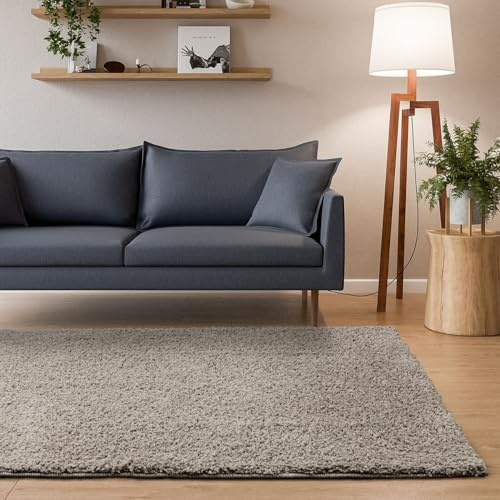 Interiyou Hochflor Teppich Sofia - 80x150 cm Hellgrau - flauschig und einfarbig - waschbar und rutschfest - weicher Langflor